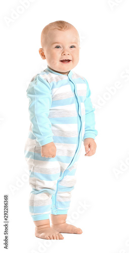 Cute little baby on white b...