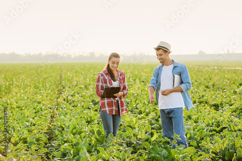 Young farmers working in field