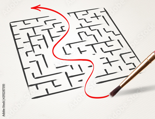 Obraz na płótnie Stationery drawing the exit way out from a labirynt