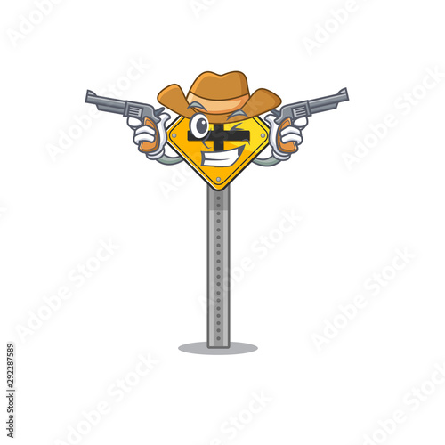 Cowboy crossroad sign cartoon shape the mascot