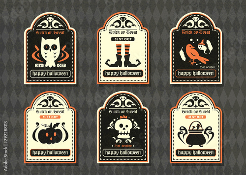 Happy halloween vector greeting card.