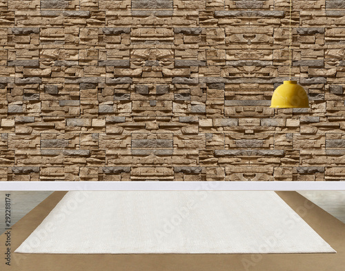 bright empty interior design  stone wall. 3D illustration