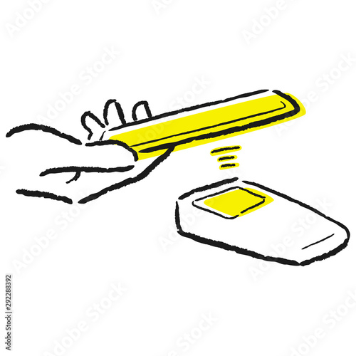 スマホ決済のイラスト。電子マネーで支払う様子。