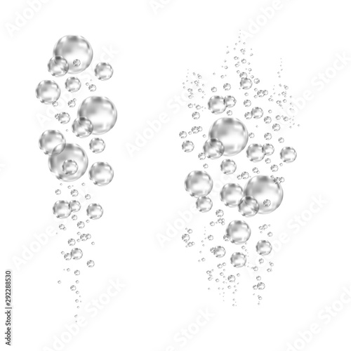 Underwater  black fizzing air bubbles on white  background.
