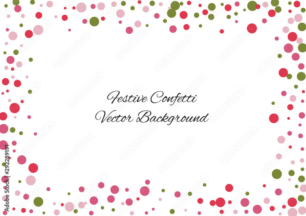 Festive color round confetti background. Abstract frame confetti texture for holiday, postcard, poster, website, carnivals, birthday and children's parties. Cover confetti mock-up. Wedding card layout