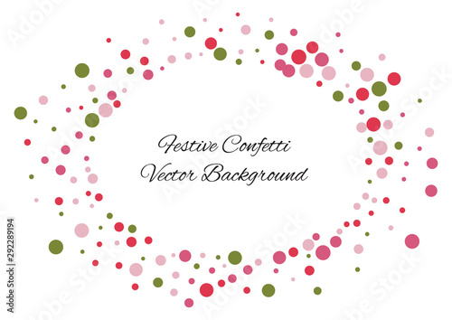 Festive color round confetti background. Abstract frame confetti texture for holiday, postcard, poster, website, carnivals, birthday and children's parties. Cover confetti mock-up. Wedding card layout