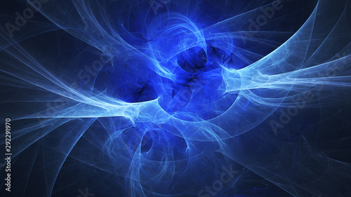 Abstract transparent blue crystal shapes. Fantasy light background. Digital fractal art. 3d rendering.