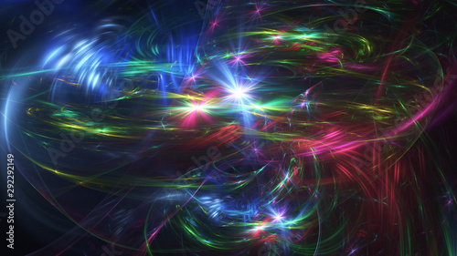 Abstract blue and red stars. Fantasy light background. Digital fractal art. 3d rendering.