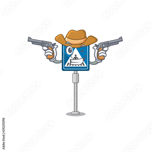 Cowboy toy crosswalk sign on character table