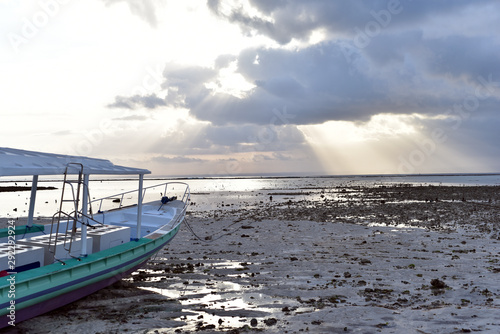 Sunset and low tide at the east part of Nusa Lembongan Island, Bali, Indonesia