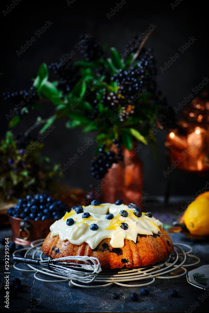 Blueberry bund cake with cream cheese frosting..style rustic
