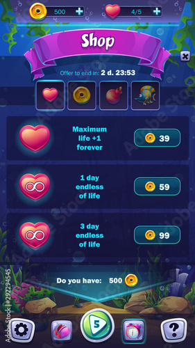 Vector mobile format shop screen mahjong fish world