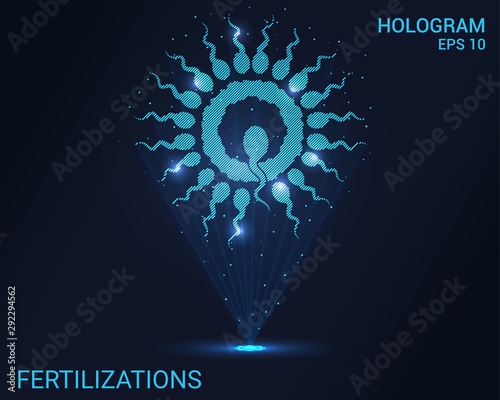Hologram of fertilization. Holographic projection of fertilization. Flickering energy flux of particles. Research design medicine.
