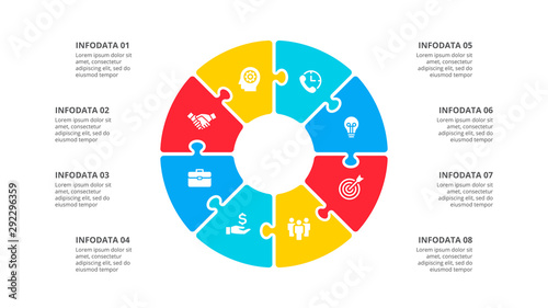 Circle puzzle infographic with 8 options. Vector business template for presentation.