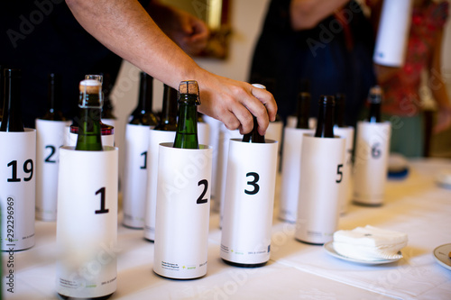 blind wine tasting bottle preparation with numbers