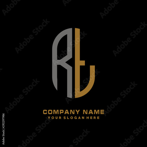 RT minimalist letters, with black and gold, white, black background logos