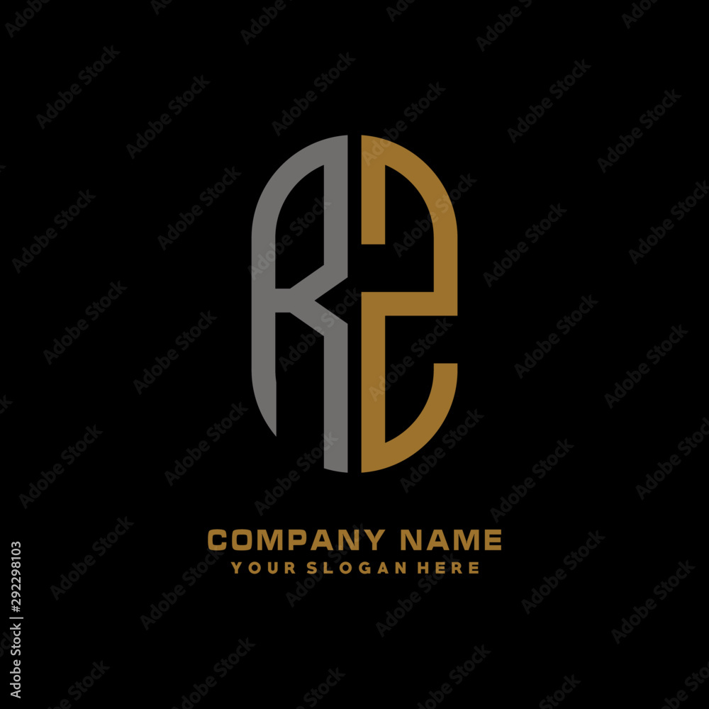 RZ minimalist letters, with black and gold, white, black background logos RZ minimalist letters, with black and gold, white, black background logos