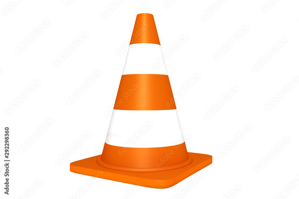 Standing Traffic Cone With Light Reflections - 3D Illustration Isolated On White Background Standing Traffic Cone With Light Reflections - 3D Illustration Isolated On White Background