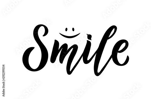 Hand sketched Smile text. Template for greeting card, flyer, poster, banner.