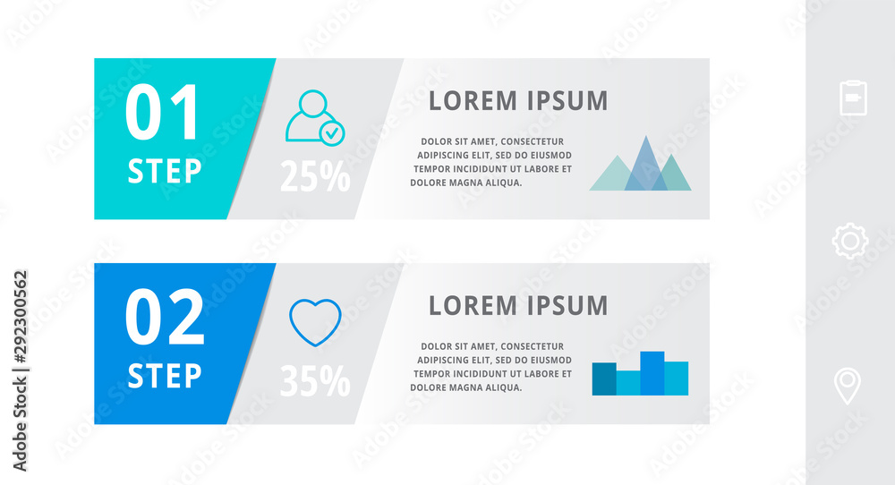Vector modern infographic flat template label for two diagrams, graph, presentation. Business concept with 2 options, rectangles. Blank space for content, step for step, timeline, workflow, banner