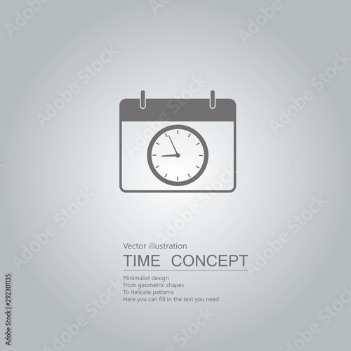 Clock and desk calendar icon. Isolated on grey background.