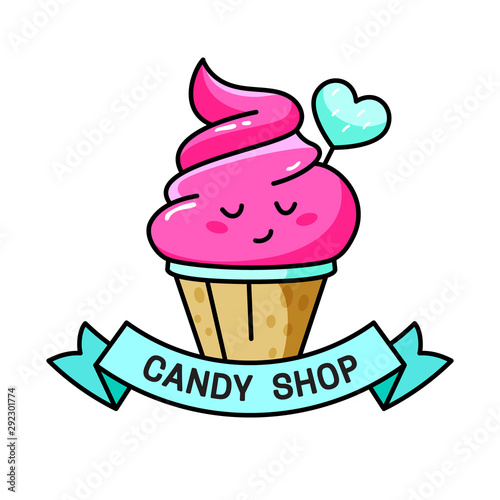 Candy shop illustration with cute cupcake