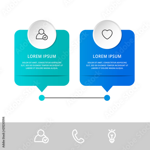 Vector infographic flat template circles for two label, diagram, graph, presentation. Business concept with 2 options. For content, flowchart, step for step, timeline, workflow, marketing
