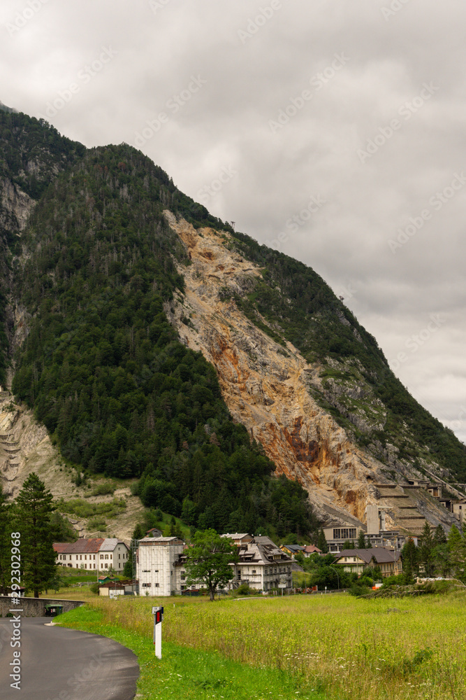 UDINE (ITALIA) - AUGUST 13, 2019: Cave del Predil. Ancient lead and zinc mine near Tarvisio, Udine, Friuli Venezia Giulia, Italy