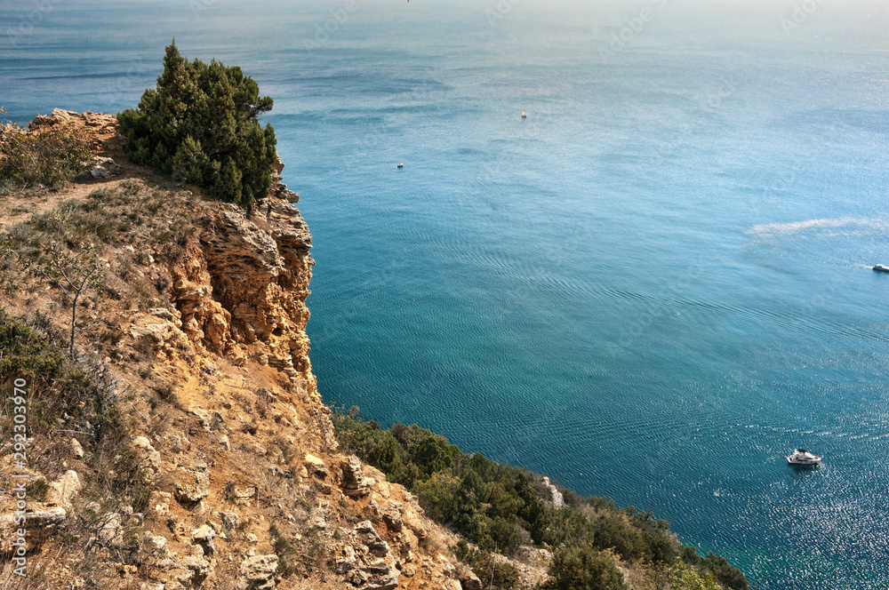 Rocky coast of the Black Sea at Cape Feolent, Crimea Peninsula