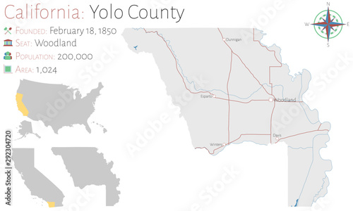 Large and detailed map of Yolo county in California, USA