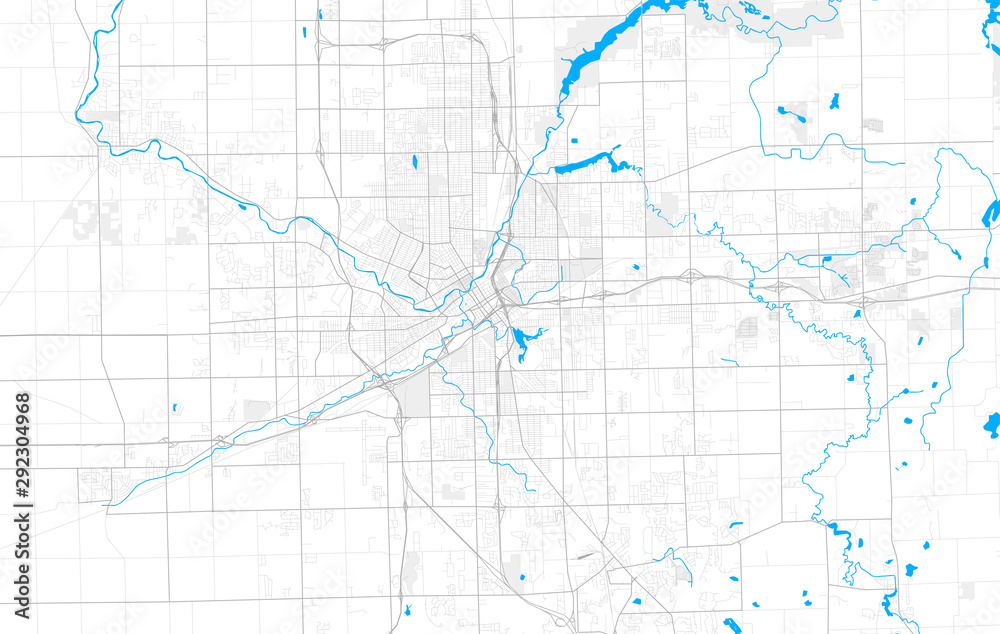 Rich detailed vector map of Flint, Michigan, USA