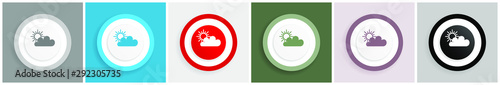 Cloud icon set, colorful flat design vector illustrations in 6 options for web design and mobile applications