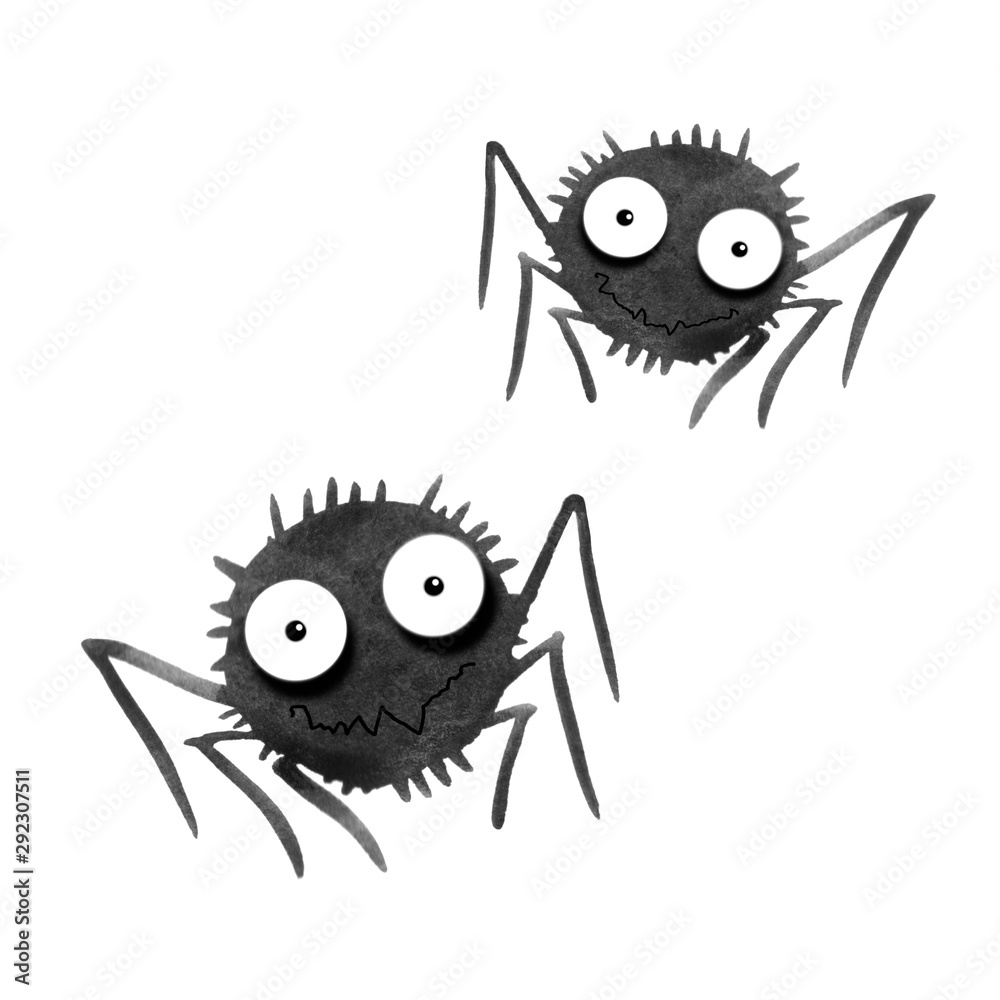Cute watercolor spiders. Hand drawn. Isolated on white background. Halloween illustration