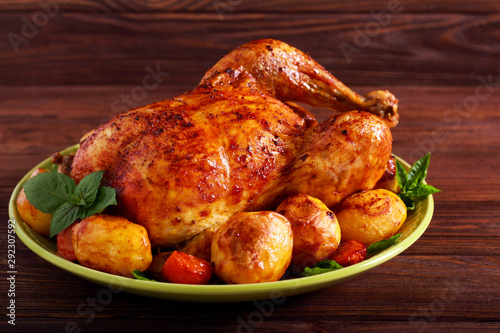 Roast whole chicken with vegetables