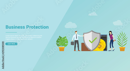 business protection security service for website template or banner landing homepage - vector