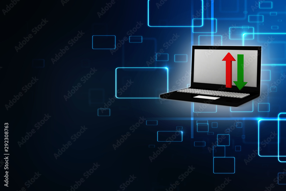 3d rendering Laptop with upload download arrow 3d rendering Laptop with upload download arrow