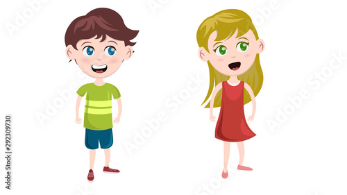 White cartoon children on the white background