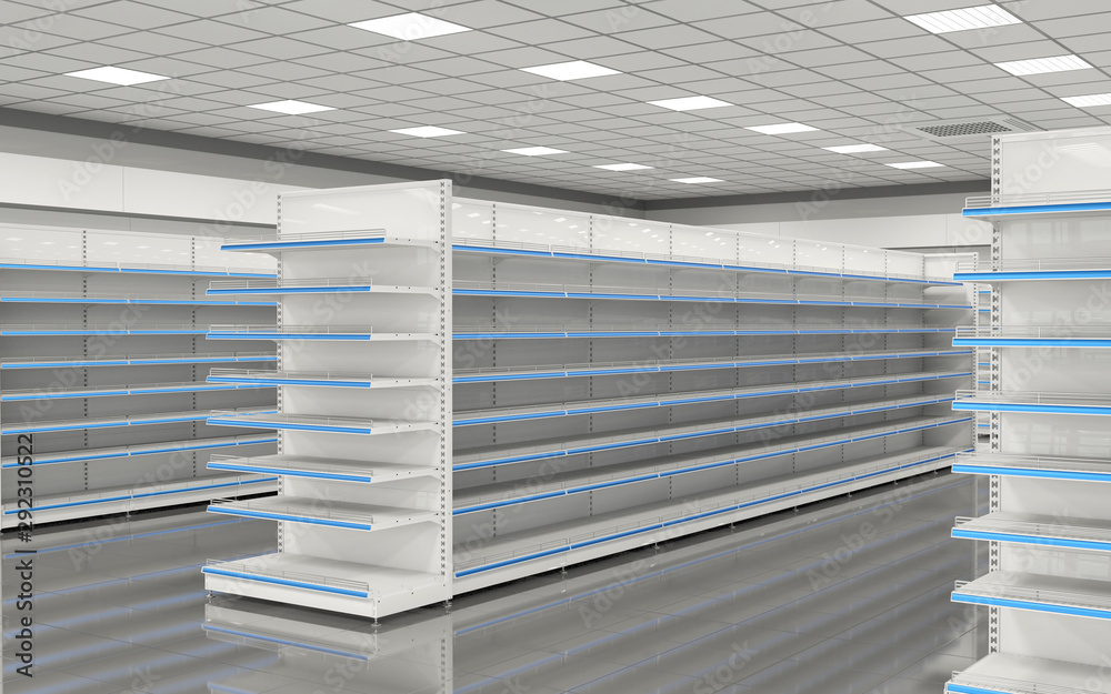 Store interior with empty shelves. 3d illustration Stock Illustration