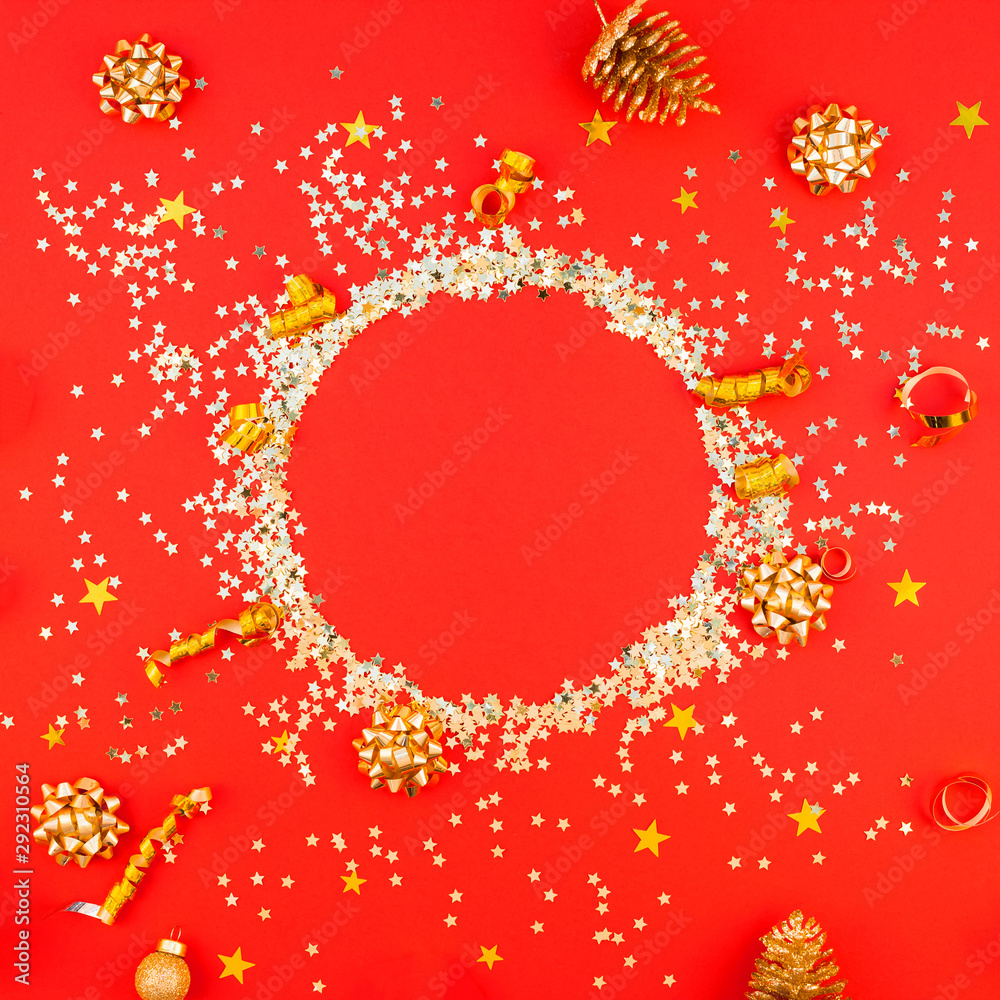 Christmas golden round glitter frame background