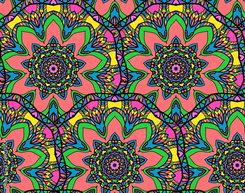 Seamless repeating floral pattern consisting of mandalas