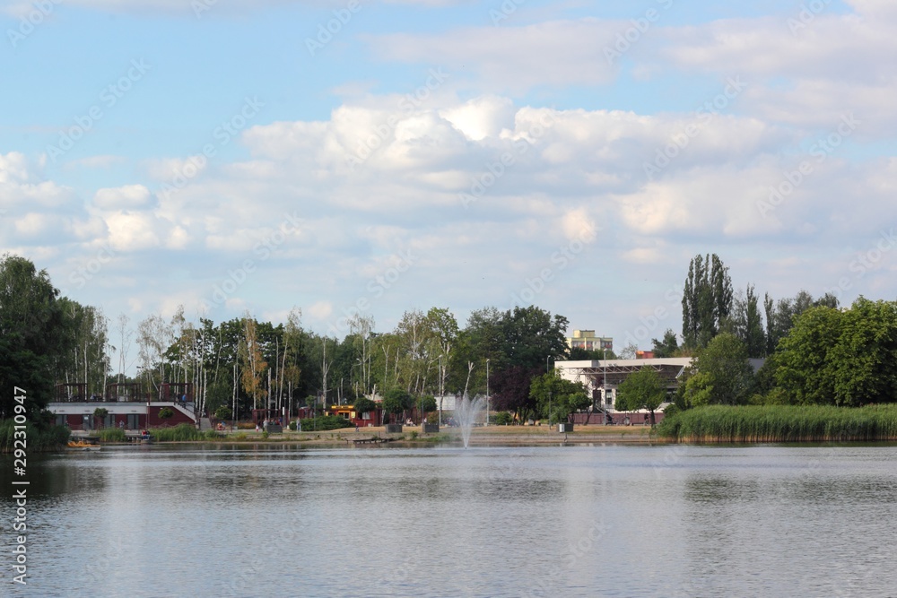 View of Skalka Park and residential buildings in Swietochlowice, Poland.