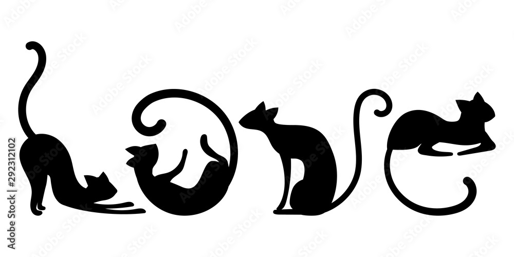 Letters from black cats. Vector illustration of cats in the word love