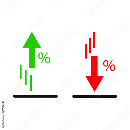 Percent symbol fall and rise. Vector isolated illustration.