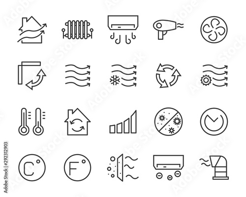 set of air icons, such as air filter, temperature, air purifier, dust