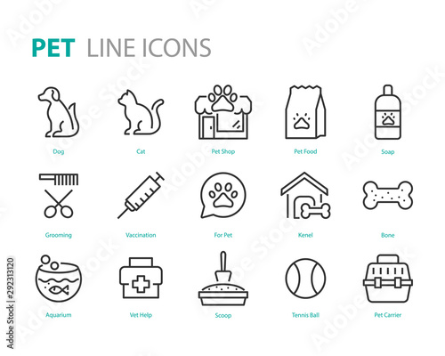 set of pet icons, dog, cat, puppy, animals