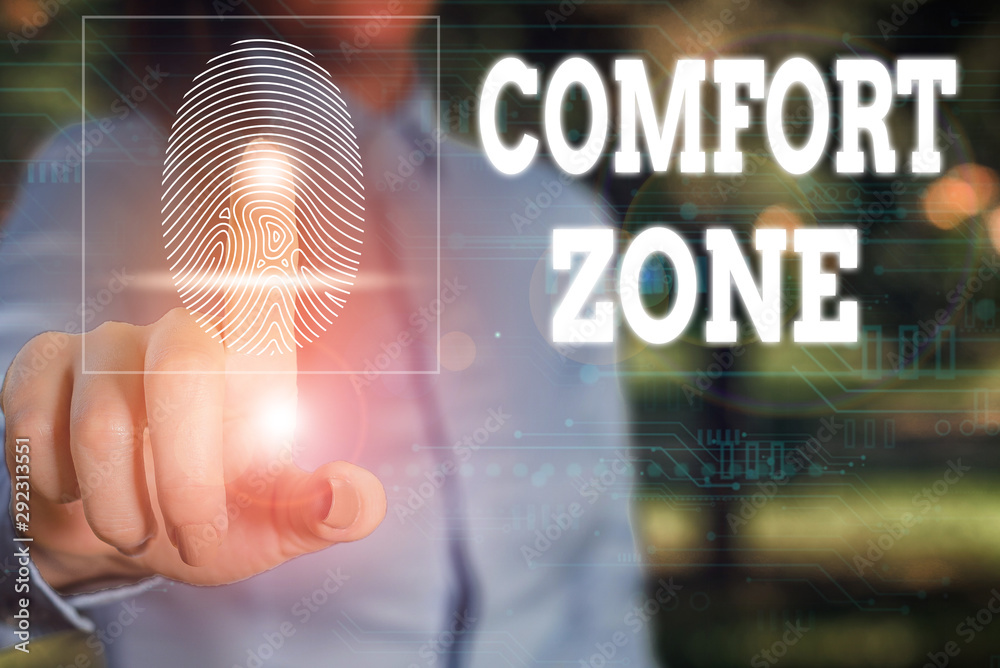 Conceptual Hand Writing Showing Comfort Zone Concept Meaning Place Or Situation Where One Feels Safe And Without Stress Woman Wear Work Suit Presenting Presentation Smart Device Stock Photo Adobe Stock