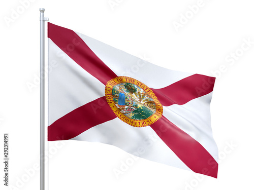 Florida (U.S. state) flag waving on white background, close up, isolated. 3D render