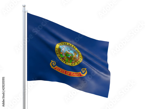 Idaho (U.S. state) flag waving on white background, close up, isolated. 3D render photo