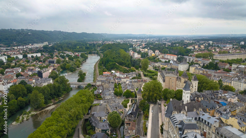 Pyrenees City Pau and bridge from drone