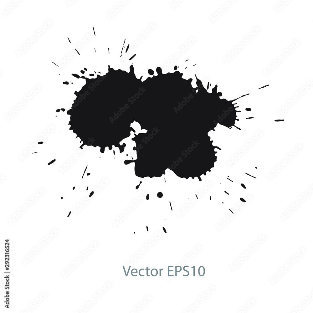 black ink splash isolated on white background.